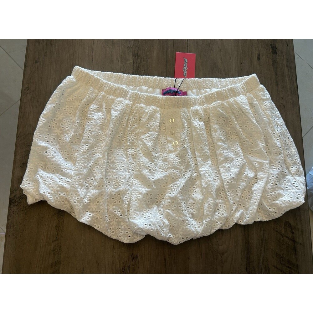 NEW! Edikted White Eyelet Mini Bubble Skirt Women Sz Large
